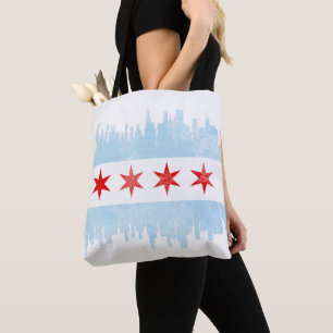 Bolso De Tela Bandera del Skyline de Chicago en problemas