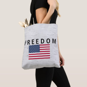 Bolso De Tela Bandera Estadounidense Con Texto Sobre La LIBERTAD