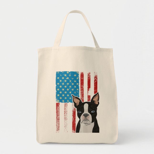 Bolso De Tela Bandera estadounidense de Estados Unidos - Perro p (Frente)