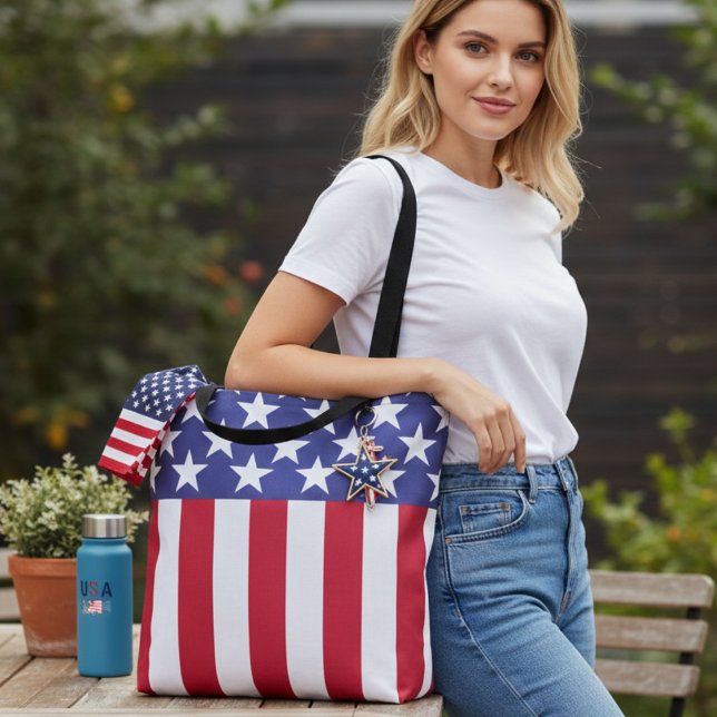 Bolso De Tela Bandera estadounidense de estrellas y bandas (Stars and Stripes American Flag Tote Bag)