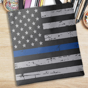 Bolso De Tela Bandera estadounidense de la Línea Azul delgada