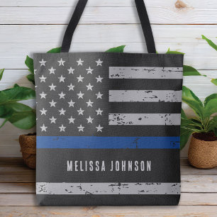 Bolso De Tela Bandera estadounidense de policía delgada línea
