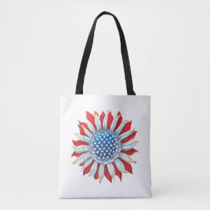 Bolso De Tela Bandera estadounidense del girasol 4 de julio Muje