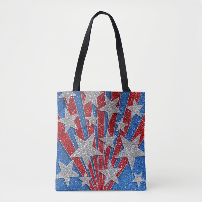 Bolso De Tela Bandera estadounidense del Purpurina azul rojo (Anverso)