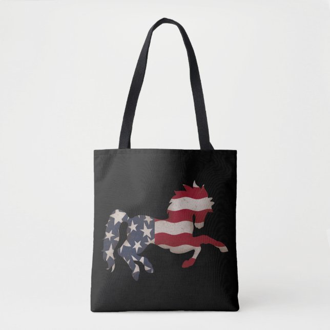Bolso De Tela Bandera estadounidense ondulada Horse Silhouette (Anverso)