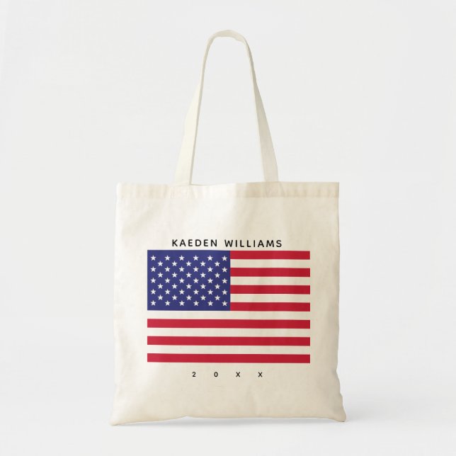 Bolso De Tela Bandera estadounidense roja azul marino patriótico (Frente)