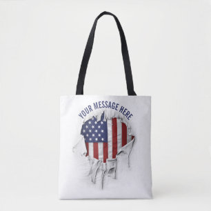 Bolso De Tela Bandera estadounidense rota, arrancada y rota