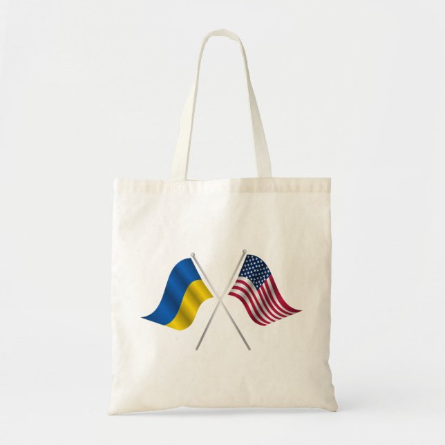 Bolso De Tela Bandera estadounidense y bandera ucraniana (Frente)