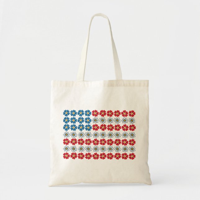 Bolso De Tela Bandera floral norteamericana Patriótica (Frente)