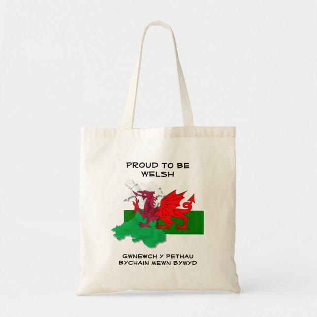 Bolso De Tela Bandera galesa de Gales ORGULLOSA DE SER BELSH (Frente)