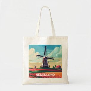 Bolso De Tela Bandera Holandesa Molino de Viento Tulipán Paisaje