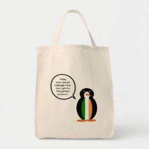 Bolso De Tela Bandera irlandesa hablando Sra. Pingüino 
