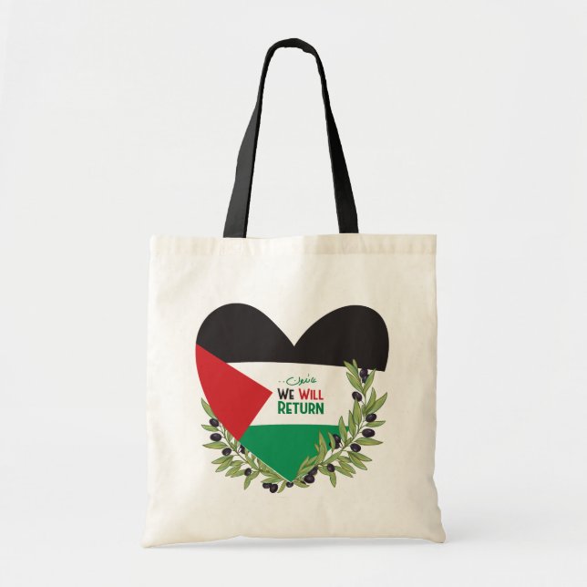 Bolso De Tela Bandera palestina y ramas de olivo (Frente)