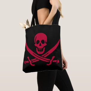 Bolso De Tela Bandera pirata de Calico Jack con cráneo rojo y es