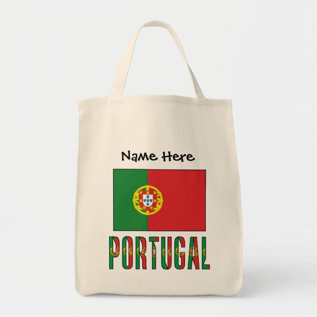 Bolso De Tela Bandera portuguesa con su nombre (Frente)