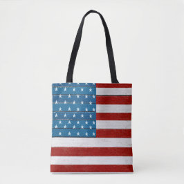 BOLSO DE TELA BANDERA ROJA BLANCA AZUL AMERICANA DE MADERA