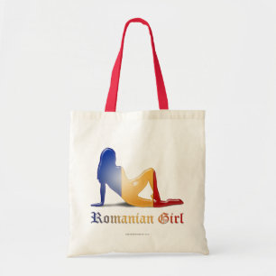 Bolso De Tela Bandera rumana de la silueta del chica