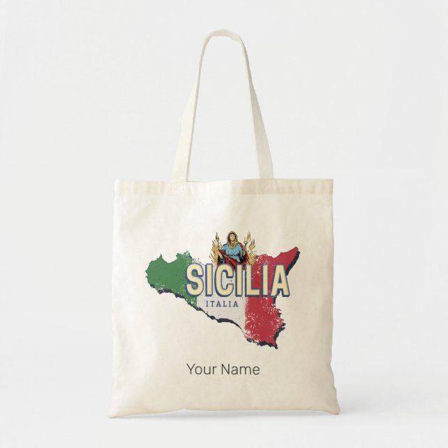 Bolso De Tela Bandera Sicilia Italia Mapa retro recuerdo de époc (Frente)
