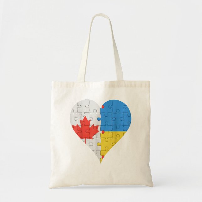 Bolso De Tela Bandera ucraniana canadiense de corazón de Canadá  (Frente)