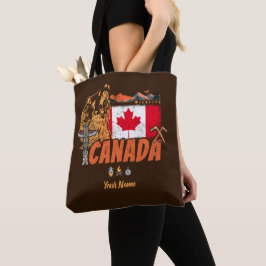 Bolso De Tela Bandera Vintage De Canadá Y Vacaciones De Oso Griz