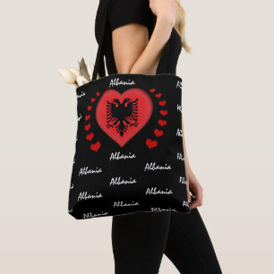 Bolso De Tela Bandera y corazón de Albania, moda/deporte de la