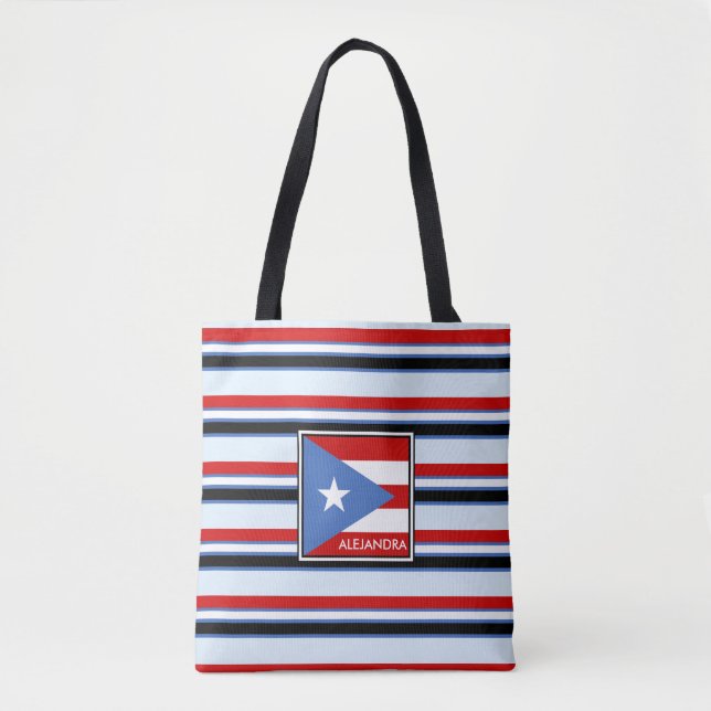 Bolso De Tela Bandera y rayas de Puerto Rico personalizadas (Anverso)