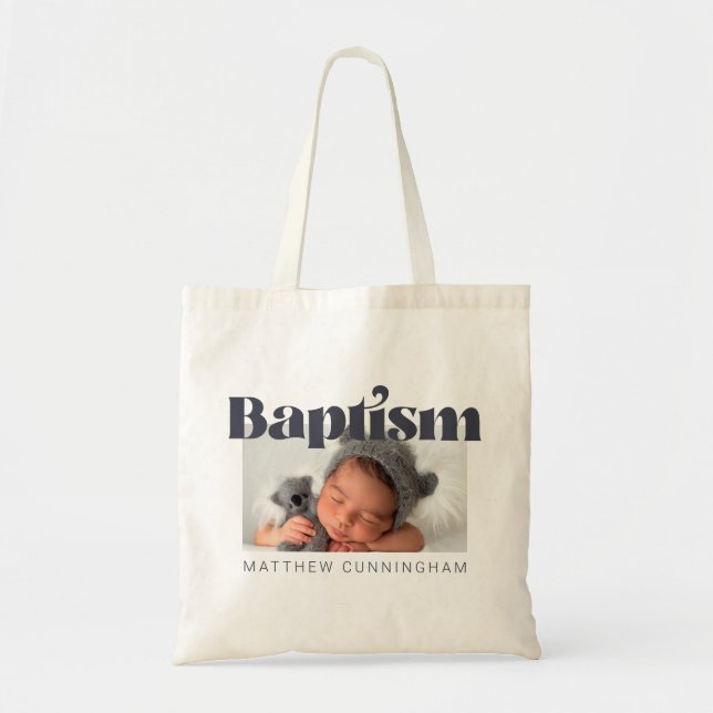Bolso De Tela Baptism Modern Bold Simple Foto Gracias (Frente)