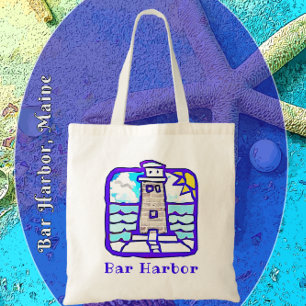 Bolso De Tela Bar Harbour Maine Lighthouse y Ocean Waves Bag
