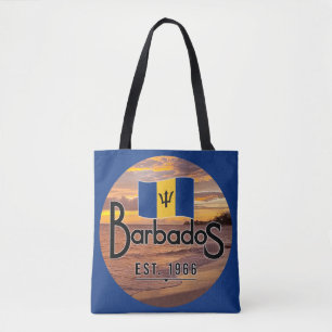 Bolso De Tela "Barbados Este. Atardecer De 1966 Con Bandera De B