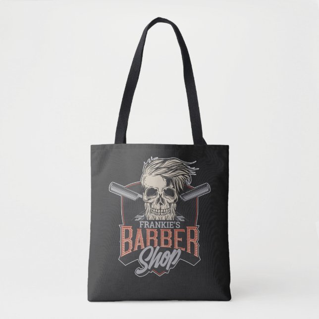 Bolso De Tela Barbería personalizada Hipster Skull y Razors (Anverso)