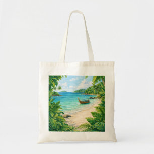 Bolso De Tela Barca de cola larga en la selva de la playa tropic
