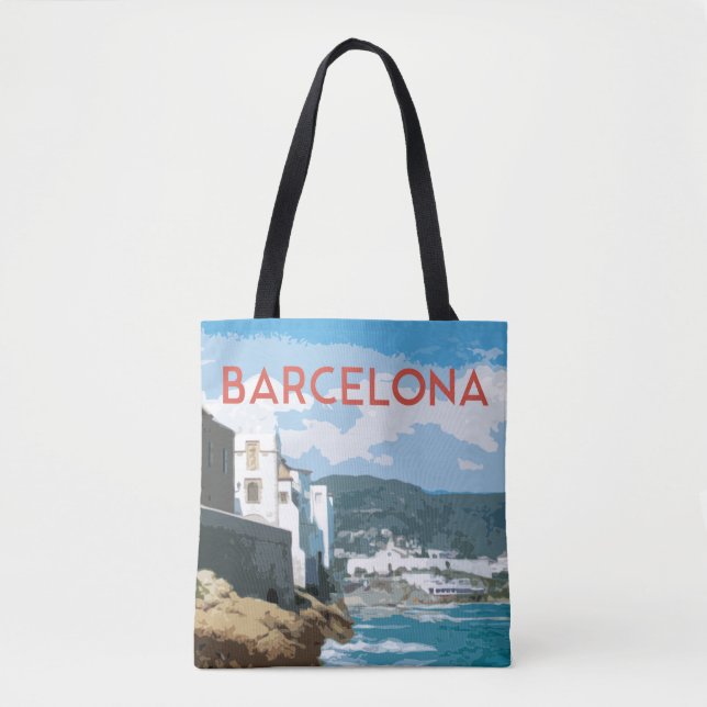 Bolso De Tela Barcelona, España Vista Artística Costera (Anverso)