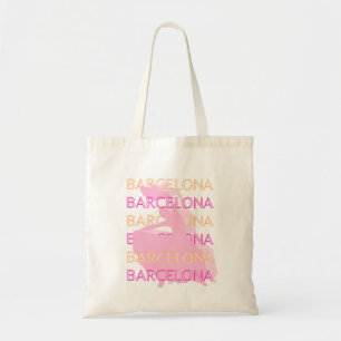Bolso De Tela Barcelona Travel Art, España, Naranja, Rosa