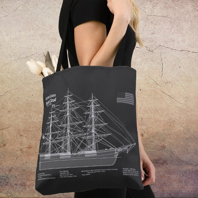 Bolso De Tela Barco Clipper Flying Cloud - Planos PD (Clipper Ship Flying Cloud - Blueprint PD. Tote Bag)
