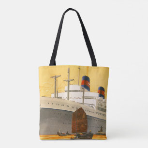 Bolso De Tela Barco Crucero Vintage al Oriente con Barcos Junco