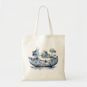 Bolso De Tela Barco de estilo Delft azul y blanco con escena en