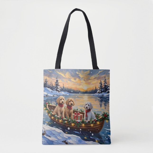 Bolso De Tela Barco de Navidad de Caniche Fiesta (Anverso)