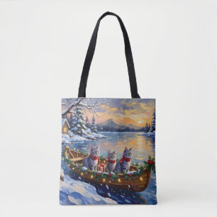 Bolso De Tela Barco de Navidad de Gato Azul Oriental Fiesta