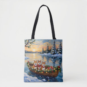 Bolso De Tela Barco de Navidad de Shiba Inu Fiesta