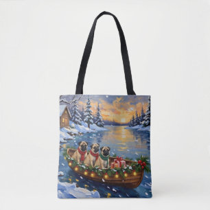 Bolso De Tela Barco de Navidad Pug Fiesta
