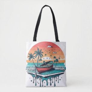 Bolso De Tela Barco de puesta de sol tropical