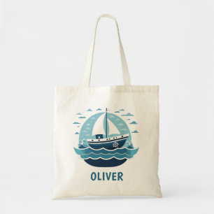 Bolso De Tela Barco de vela azul lindo
