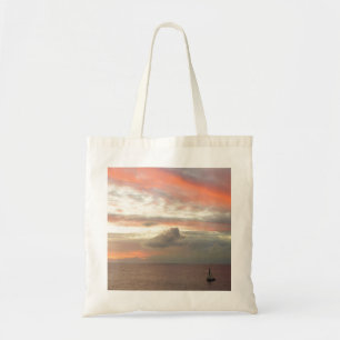 Bolso De Tela Barco de vela en el hermoso paisaje marino rosado
