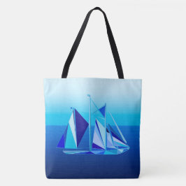 Bolso De Tela Barco de vela geométrico moderno / yate, azul coba