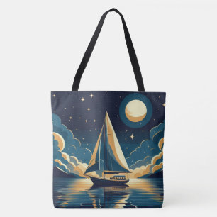 Bolso De Tela Barco de vela por la noche