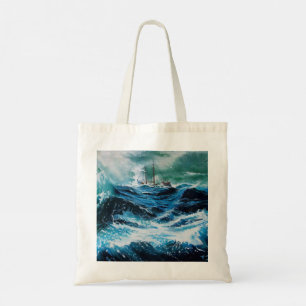 Bolso De Tela Barco en el mar en tormenta, náutica