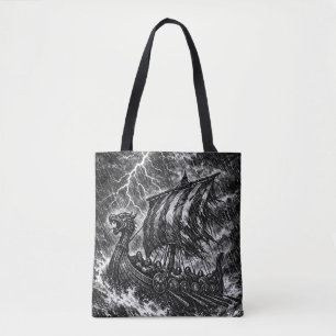 Bolso De Tela Barco largo vikingo en la tormenta — Ink Saga Art