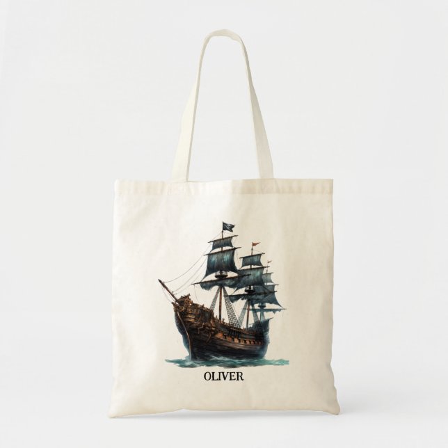 Bolso De Tela Barco pirata acuarela (Frente)