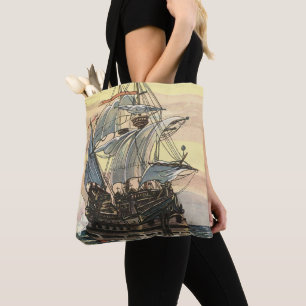 Bolso De Tela Barco pirata antiguo, galeón navegando en el océan