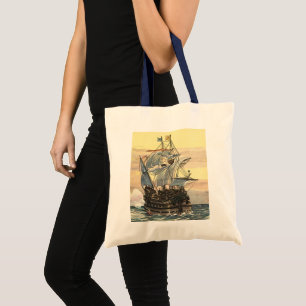 Bolso De Tela Barco pirata antiguo, galeón navegando en el océan
